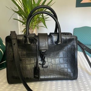 YSL Cabas crocodile embossed leather purse
